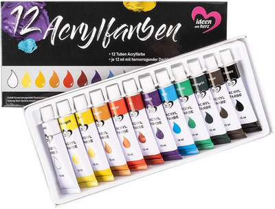Acrylfarben-Set mit 12 Tuben à 12 ml, 12 Farben, Studio-Qualität |  geeignet für