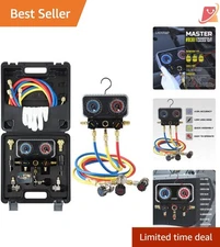 Comprehensive AC Refrigerant Gauge Set - Includes Adjustable Adapters & Tools