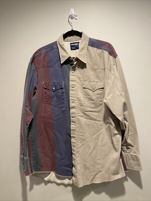Vintage Wrangler Brush Popper Stripped Pear Button Up Western Shirt XL