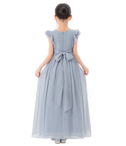 A-Line Scoop Neck Girls Dresses Chiffon Pleated Dress A-Line Flower Girl Dresses - Picture 22 of 43