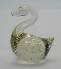 Vintage Clear Glass Swan Paperweight Bubbles in the Body Unbranded