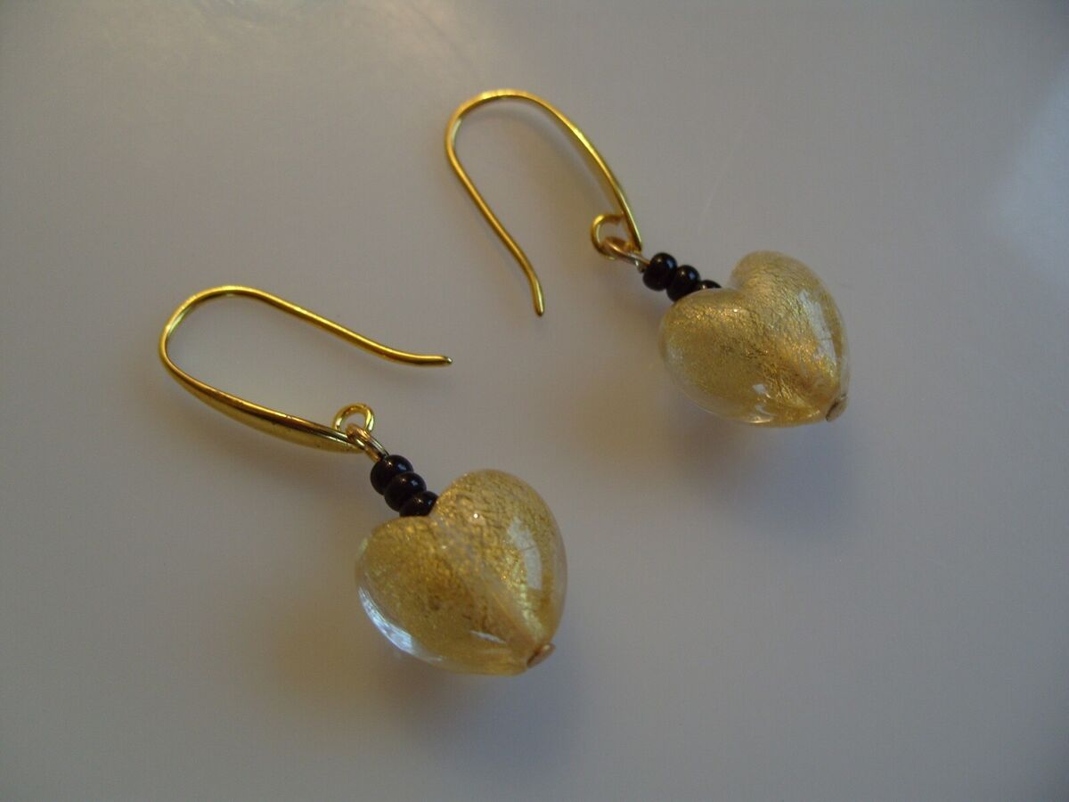 Glass Earrings: Gold Blue Buttons Earrings - Original Murano Glass OMG