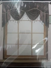 New Valance Swag Topper Window Curtain With Beads 58" X 20" Coffee