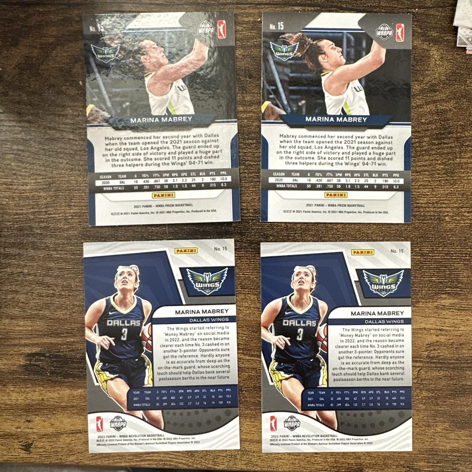 Marina Mabrey 4 Card Lot - 2x 2021 Prizm WNBA #15, 2x 2022 Revolution WNBA #15 - Image 2 of 4