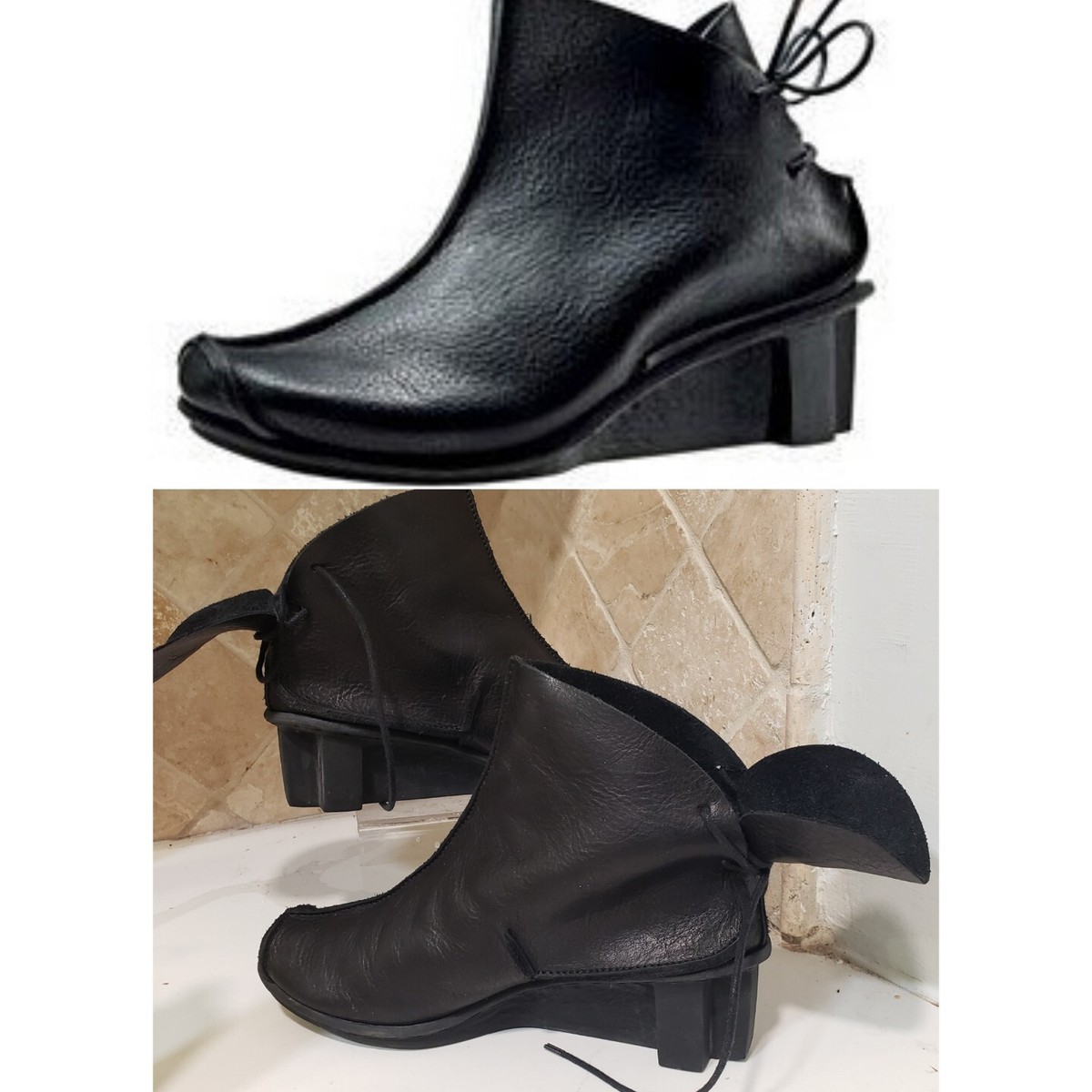 Trippen Black leather boot service wedge bootie size 38 us 8 Trippen Black leather boot service wedge bootie size 38 us 8