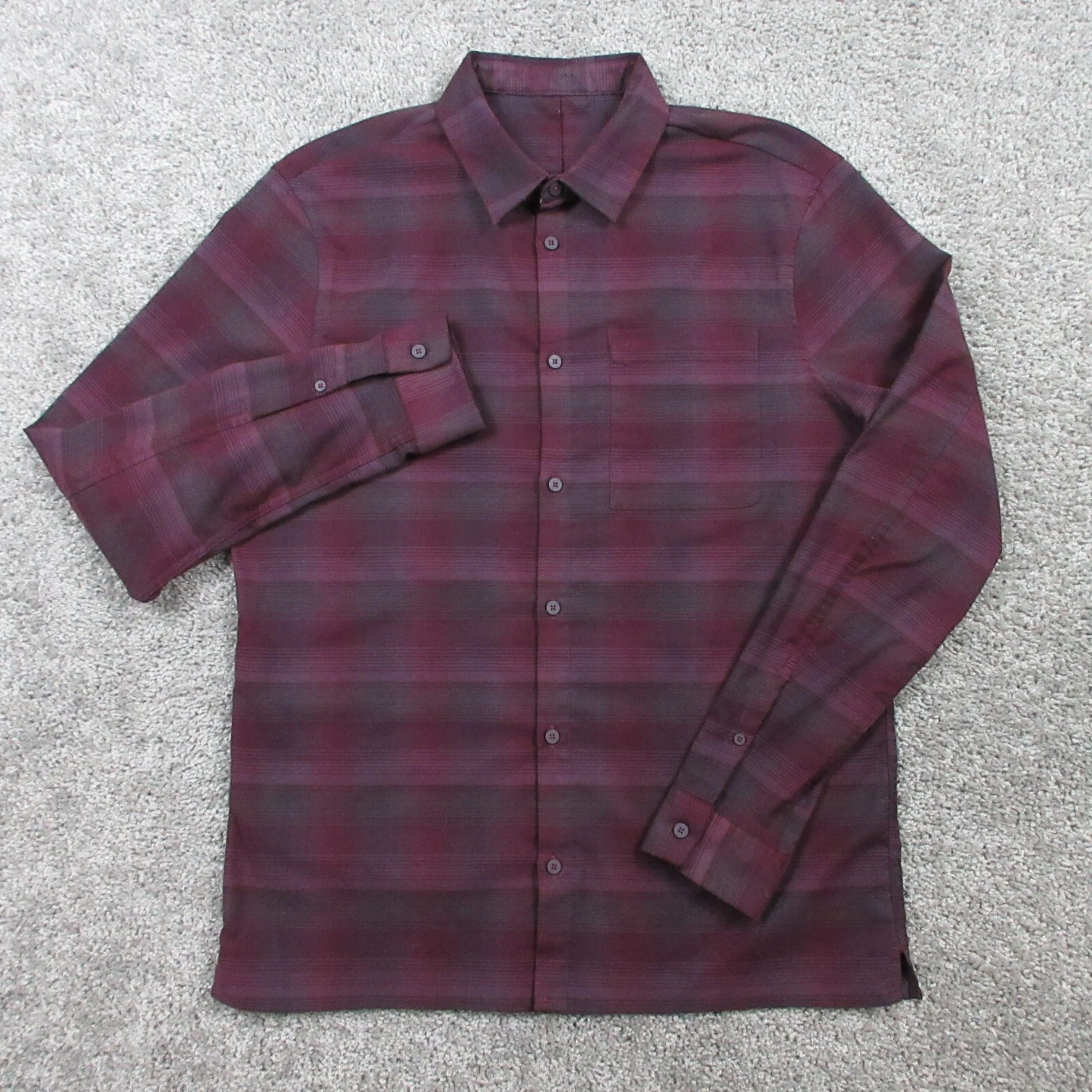 Lululemon Shirt Mens Large Red Masons Peak Flannel Outdoor Zip Pocket Button Up