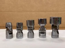 SNAP-ON 5 PC 12 PT 3/8" DRIVE SWIVEL SOCKETS (3/8" FVU12- 7/8" FVU28) USED.
