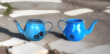Pair of Antique Toy/Miniature Blue Enamelware Teapots, 2-1/4" Tall
