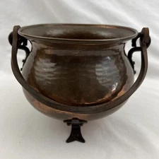 Hand Hammered Copper Cauldron Pot Twisted Wrought Iron Handle 3 Footed Germany