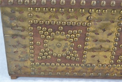 antique box chest trunk  brass  decoration handmade 16x8x9 wood original 1800