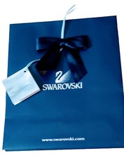 New Swarovski Paper GIFT Bag Ribbon & Gift Card 7"x8.25" Dk Blue 🛍FREE S/H