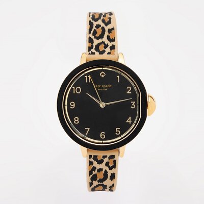 Kate Spade Park Row Damenuhr KSW1485 Schwarzes Zifferblatt Leopard Band