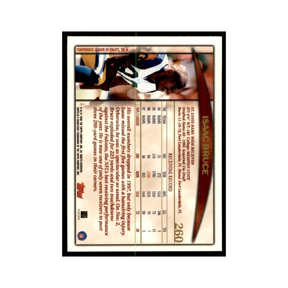 1998 Topps Isaac Bruce St. Louis Rams #260 - Image 2 of 3