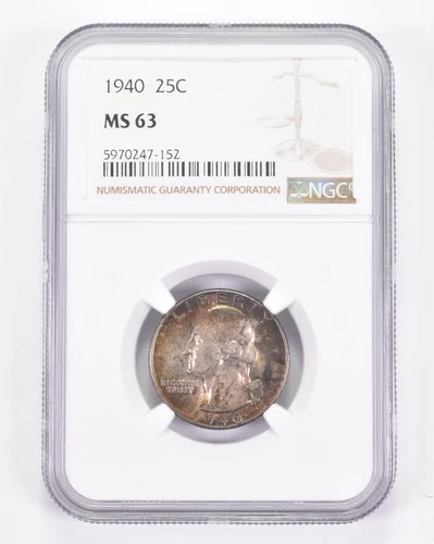 MS63 1940 Washington Quarter - Graded NGC Toned! *8797
