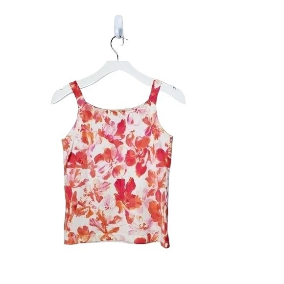 Blusa para mujer ANNE KLEIN pequeña mezcla de seda sin mangas floral tejida acanalada elástica Foto 2 de 4