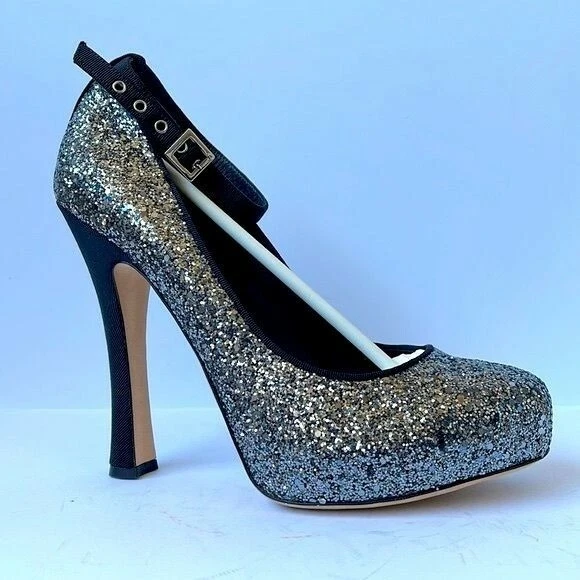 Zapatos de salón Dsquared2 para mujer Glam Glitter plataforma plateados negros talla 10 EU40 | Alto H Foto 3 de 4