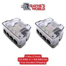 2 PACK 4 Way Distribution Block 0-4 AWG In, 4-10 AWG Out for Power or Ground