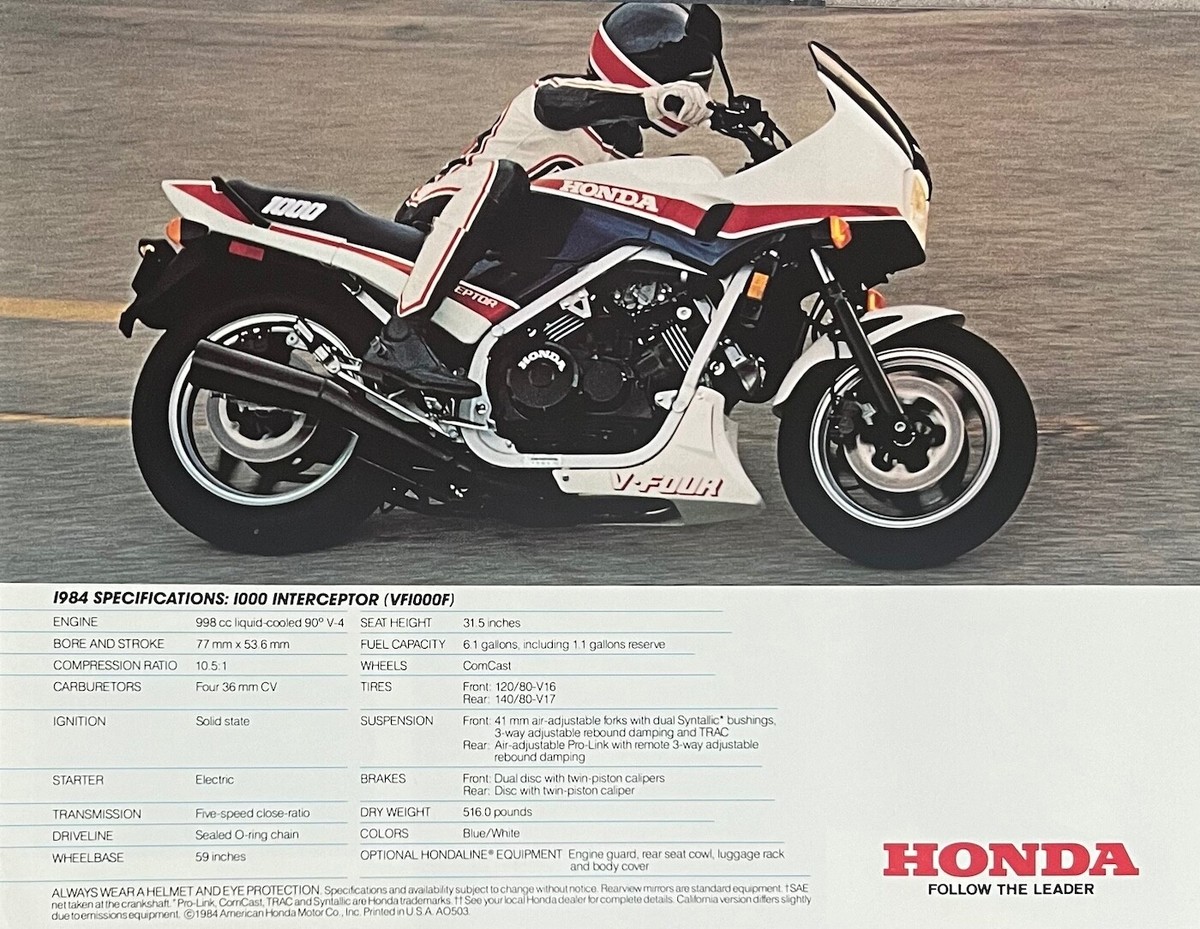 1984 Honda VF1000F Interceptor 4-page brochure-literature NOS | eBay