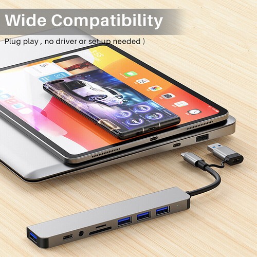 8 in1 4K Multiport Type C To USB-C Adapter USB 3.0 Cable Hub For Macbook Pro/Air - Picture 5 of 12