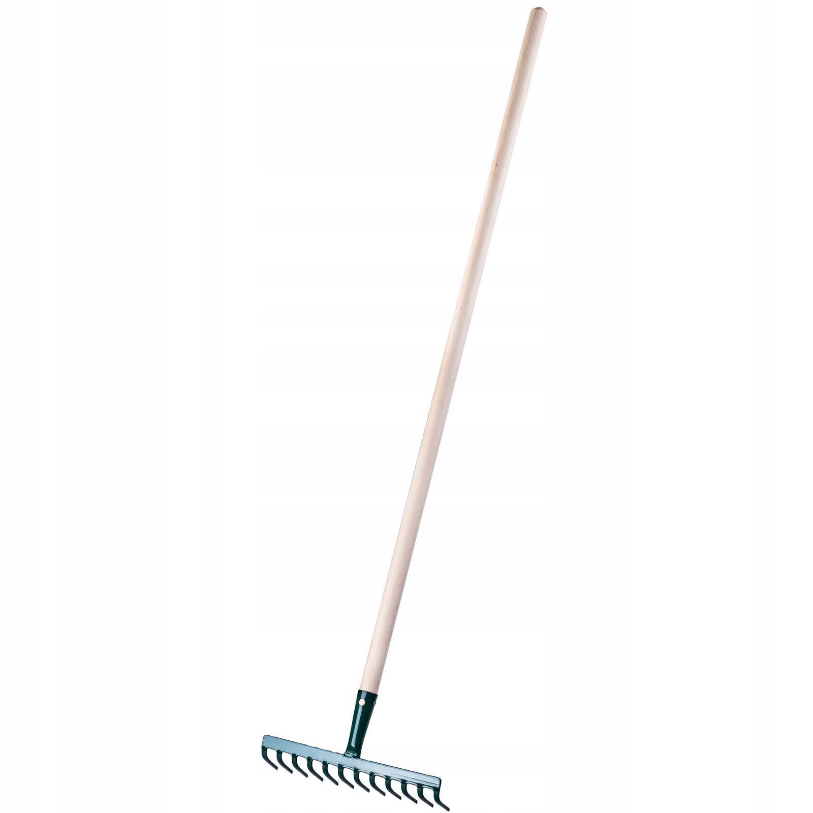 Rastrello KADAX in metallo, rastrello piatto con manico in legno, verde, 12 d...