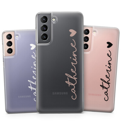 Personalisierter Clear Roségold-Herzname Handyhülle für Samsung S25 S24 A56 A16