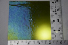 1241.31 TRANSPARENT IRIDIZED PINE GREEN 4" x 4" BULLSEYE 3mm THICK GLASS 90 COE