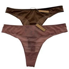 SKIMS Glissenette Dipped Thong + Mesh Built Up Thong Lot of 2 Jasper Rose Clay 2