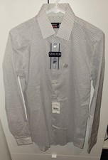 J. Ferrar Tonal Gray Geo Slim Stretch Dress Shirt S, 14-14-1/2, 34-35, NEW
