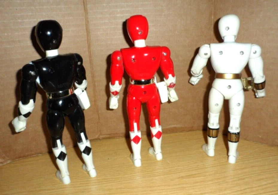 "Lote de 3 figuras vintage de Power Rangers de Bandai 1993 rojas, blancas y negras de 8""" Foto 3 de 4