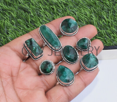 20pcs Simulated Emerald Gemstone Ring Bulk Lot 925 Silver Plated WHR-53