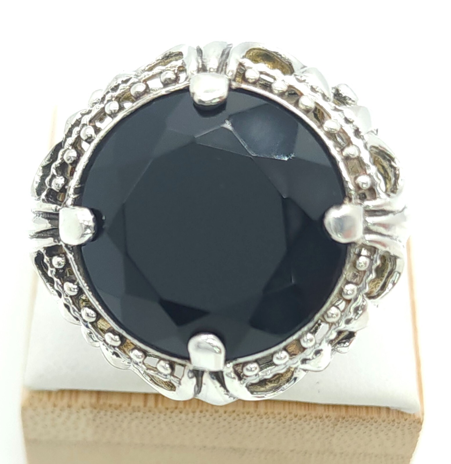 Sterling Silver Statement Ring with Black Stone S… - image 6