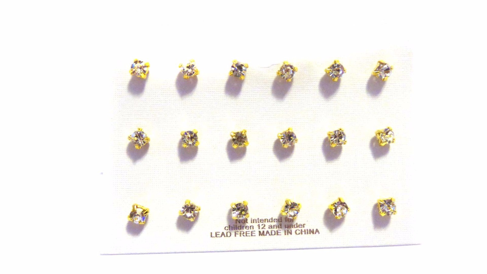 Gold or Silver Tone Crystal Stud Earrings 4mm Size 9 Pair Set-image