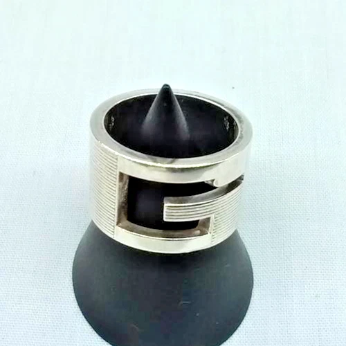 Anello a banda larga logo Gucci G argento sterling 925 taglia 9 US 5