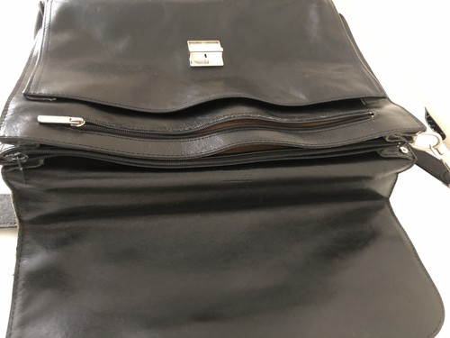 Texier Black Leather Briefcase Attache Detachable Strap Compartments Vintage - Picture 17 of 24