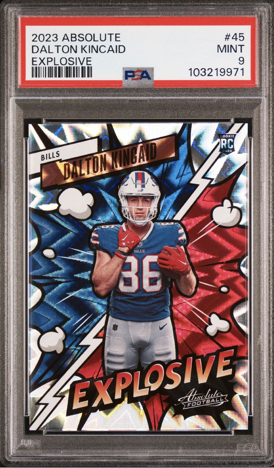 2023 Absolute Dalton Kincaid Rookie Explosive Insert PSA 9 #45 Bills Case hit