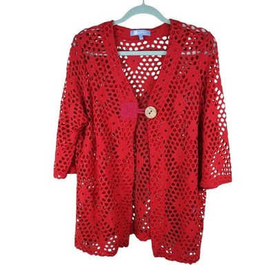 Koret Plus Size Acrylic Button Red Lace Flowy Chic Boho Summer Cardigan
