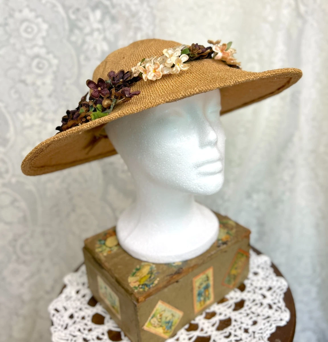 Wide Brim Beige Straw Vintage Hats for Women for sale | eBay