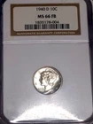 1940 D MERCURY DIME, OLDER NGC MS66 FULL BANDS