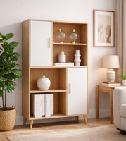 Display Cabinet Tall Sideboard 2 Doors 4 Shelves Storage Cupboard Bookcase Panel