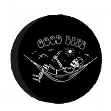 Spare Tire Cover Beautiful Life White Black 15 inch Skeleton in Hammock