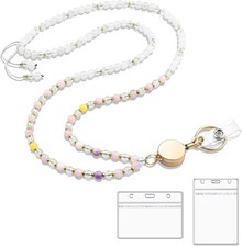 Teacher Lanyard for ID Badges Retractable Beaded Lanyards with ID Holder