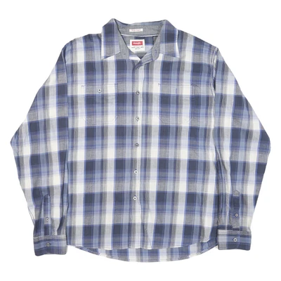 WRANGLER Hommes Bleu & Blanc Plaid Chemise XL Décontracté Coton Blend Long - Photo 1/4