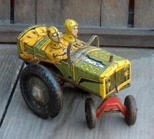 Vintage 1930s-40s MARX US Army JUMPIN JEEP Wind-up Litho Print Tin Toy