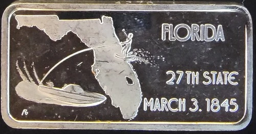 Florida 27th United State Hamilton Mint Rare  Bullion-0.999 Silver 1 Oz Art Bar