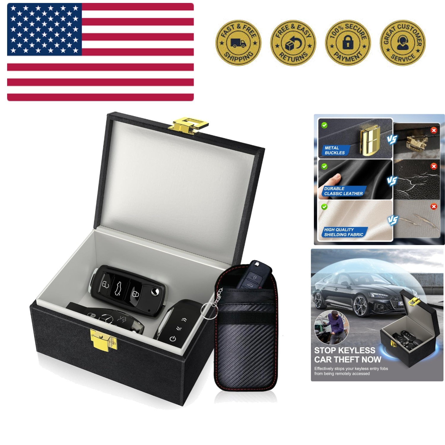 Faraday Box with Faraday Bags for Car Keys, Car Key Signal Blocking Box, Keyl...