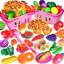 100 PCS Cutting Play Food Toy for Kids Kitchen, Pretend Food Toys for Toddler...