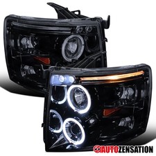 Fit 2007-2014 Chevy Silverado 1500 2500hd Smoke Led Halo Projector Headlights