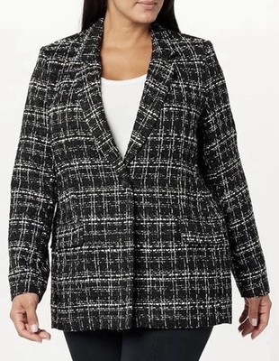 The Drop Blake Long Blazer Black Boucle Tweed Women s Plus Size XL Jacket