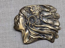 vintage 1970s belt buckle CHIEF native american INDIAN HEAD cowboy WESTERN brass