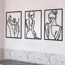 CHENGU 3 Pieces Metal Minimalist Abstract Woman Wall Art Line Drawing Wall Art